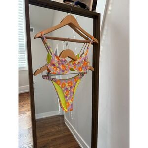 One One Sexy Cheeky Retro Floral Underwire Bikini Set Purple High Cut Resprt